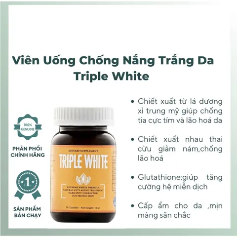 Viên Uống Triple White Trắng Da - Giải Pháp Chống Nắng, Giảm Sạm Nám & Lão Hóa Da Hộp 50 Viên Nhập Khẩu USA