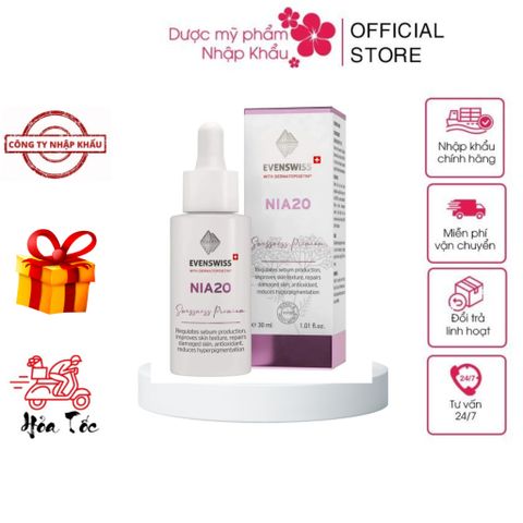 Serum Niacinamide 20% Evenswiss Nia20 Sáng Da, Kiềm Dầu Se Khít Lỗ Chân Lông Điều Tiết Bã Nhờn Tinh Chất Chống Lão Hóa