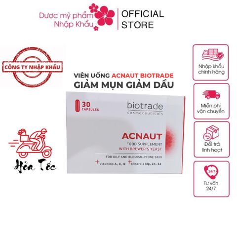 Viên Uống Giảm Mụn Biotrade Acnaut - Thực Phẩm Chức Năng 30 Viên, Hỗ Trợ Da Sáng Khỏe, Giảm Thâm, Kiềm Dầu