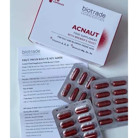 Viên Uống Giảm Mụn Biotrade Acnaut - Thực Phẩm Chức Năng 30 Viên, Hỗ Trợ Da Sáng Khỏe, Giảm Thâm, Kiềm Dầu