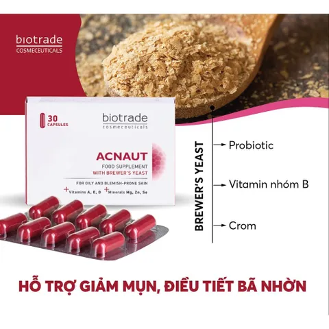 Viên Uống Giảm Mụn Biotrade Acnaut - Thực Phẩm Chức Năng 30 Viên, Hỗ Trợ Da Sáng Khỏe, Giảm Thâm, Kiềm Dầu