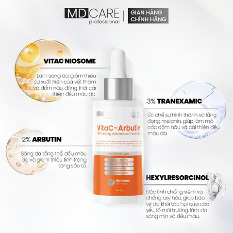 Serum MD CARE VitaC-Arbutin 30ml - Công Thức Làm Sáng Da Chống Lão Hoá, Giảm Nám, Cải Thiện Đều Màu Da