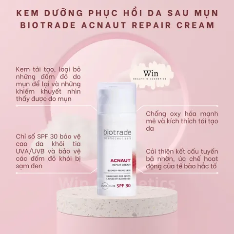 Kem Dưỡng Biotrade Acnaut Repair Cream 30ml - Ngừa Sẹo, Tái Tạo Da Sau Mụn, Loại Bỏ Đốm Đỏ, Chống Nắng SPF 30, Chống Oxy Hóa