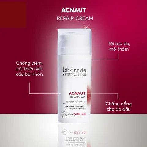 Kem Dưỡng Biotrade Acnaut Repair Cream 30ml - Ngừa Sẹo, Tái Tạo Da Sau Mụn, Loại Bỏ Đốm Đỏ, Chống Nắng SPF 30, Chống Oxy Hóa