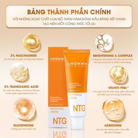 Kem Dưỡng Trắng Da AHOHWA NTG Whitening Cream 50g - Giảm Thâm Nám, Chống Lão Hóa và Cấp Ẩm Hiệu Quả, Chính Hãng Hàn Quốc