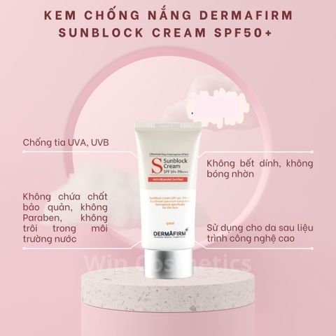 Kem Chống Nắng Dermafirm Sun Block Cream SPF50+PA+++ Dành Cho Da Dầu, Khô, Mụn - Không Nhờn Rít, An Toàn Cho Da Nhạy Cảm