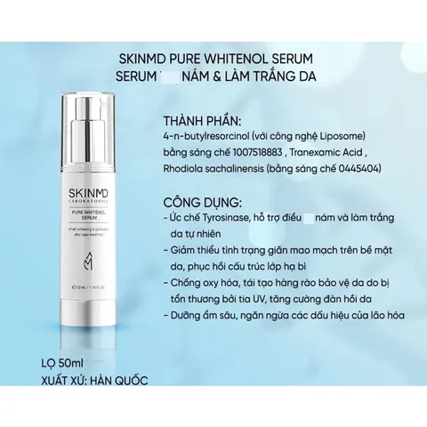 Serum SkinMD Pure Whitenol 50ml - Tinh Chất Giảm Mờ Nám Sạm Da, Làm Sáng Da, Nhập Khẩu Hàn Quốc