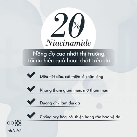 Serum Niacinamide 20% Oh! Oh! - Dưỡng Sáng Da, Giảm Thâm, Se Khít Lỗ Chân Lông - Sản Phẩm Chăm Sóc Da Mặt Toàn Diện