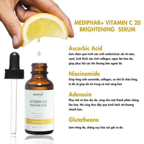 Serum Dưỡng Trắng Sáng Da MEDIPHAR+ Vitamin C 20 - Giảm Thâm Nám, Chống Lão Hóa, Phục Hồi Da, Dung Tích 30ml