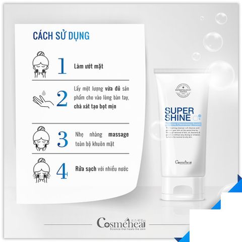 Sữa Rửa Mặt Tạo Bọt Cosmeheal Suppershine Double Cleansing Foam 120ml - Dành Cho Da Dầu, Mụn, Làm Sạch Sâu, Cấp Ẩm Tức Thì