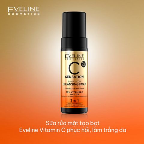 Sữa Rửa Mặt Tạo Bọt Eveline Vitamin C Sensation C 150ml - Làm Sáng Da, Phục Hồi, Chống Lão Hóa với Axit Ferulic và Vitamin E