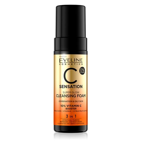 Sữa Rửa Mặt Tạo Bọt Eveline Vitamin C Sensation C 150ml - Làm Sáng Da, Phục Hồi, Chống Lão Hóa với Axit Ferulic và Vitamin E