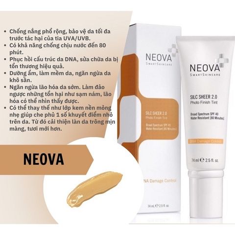 Kem Chống Nắng Neova DNA Damage Control Active Silc Sheer 2.0 SPF 40 - Chống Lão Hóa và Phục Hồi Da, Dưỡng Ẩm Tối Ưu, Che Khuyết Điểm Tự Nhiên