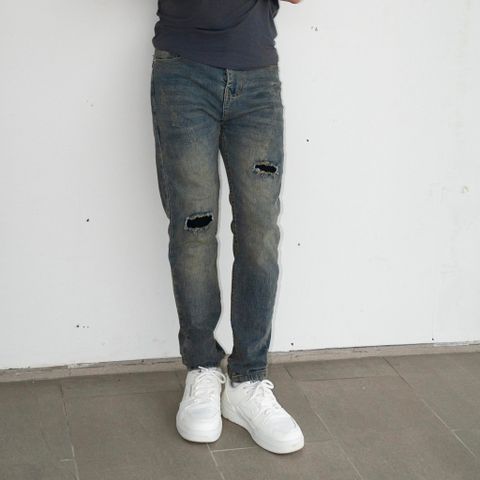 Quần Jean Nam Slimfit Màu Rêu Rách Vintage - Quần Co Giãn 4 Chiều Dáng Skinny Có Túi Thời Trang Cao Cấp