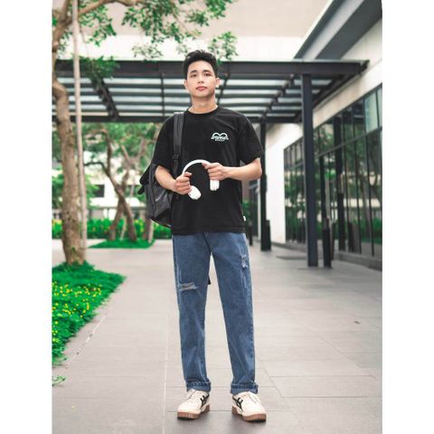 Quần Jean Nam Baggy Rách Gối Unisex Ống Suông Màu Xanh Xám - Thời Trang Đẹp Giá Rẻ Pon.mens
