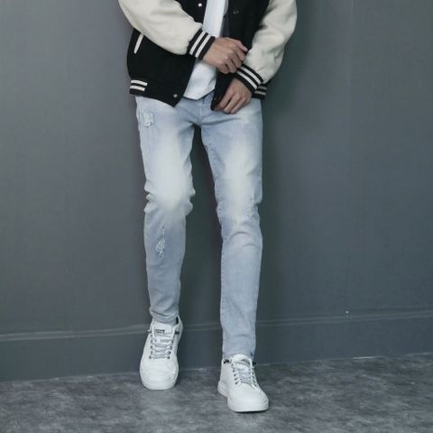 Quần Jeans Nam Xanh Nhạt Rách Xước Slimfit Denim Dáng Ôm Co Giãn - Thời Trang Hiện Đại, Mẫu 0001 0003 Pon.mens