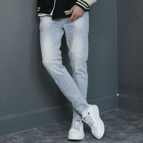 Quần Jeans Nam Xanh Nhạt Rách Xước Slimfit Denim Dáng Ôm Co Giãn - Thời Trang Hiện Đại, Mẫu 0001 0003 Pon.mens