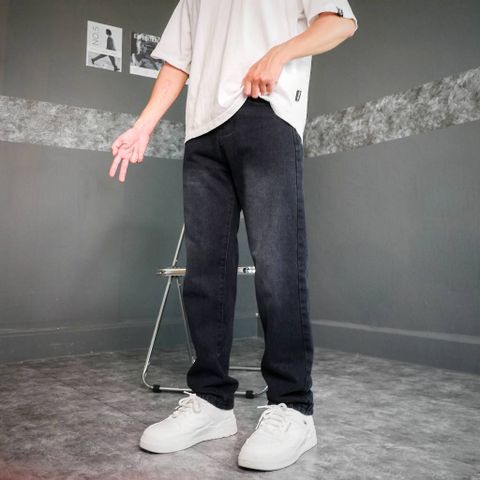 Quần Jean Baggy Ống Suông Unisex Màu Đen Wash - Quần Jean Nam Nữ Có Túi Tiện Lợi - Thời Trang Thoải Mái 100% Cotton