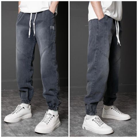 Quần Jean Jogger Nam Màu Xám Đen Bó Gấu Lưng Chun - Thời Trang Nam Thoải Mái, 100% Cotton, 4 Túi Tiện Lợi