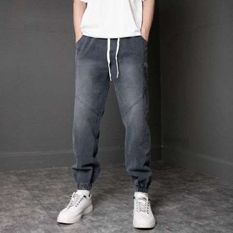 Quần Jean Jogger Nam Màu Xám Đen Bó Gấu Lưng Chun - Thời Trang Nam Thoải Mái, 100% Cotton, 4 Túi Tiện Lợi