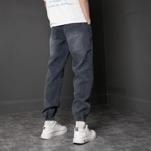 Quần Jean Jogger Nam Màu Xám Đen Bó Gấu Lưng Chun - Thời Trang Nam Thoải Mái, 100% Cotton, 4 Túi Tiện Lợi