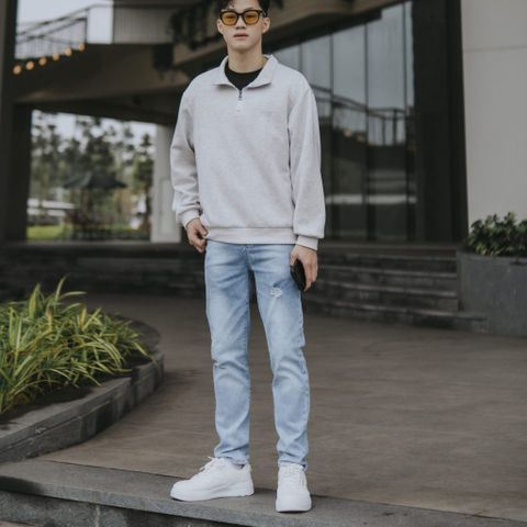 Quần Jean Nam Xanh Nhạt Co Giãn 4 Chiều Rách Xước Cao Cấp Slimfit Skinny Denim - Thời Trang Nam Nhẹ Nhàng, Phong Cách Năng Động