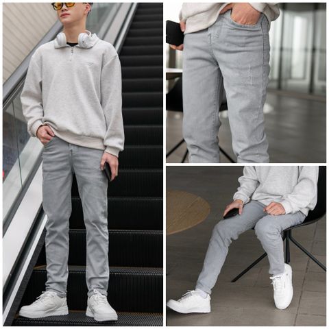 Quần Jean Nam Xám Ghi Rách Co Giãn 4 Chiều Chất Bò Denim - Dáng Slimfit Skinny Thời Trang Pon.mens