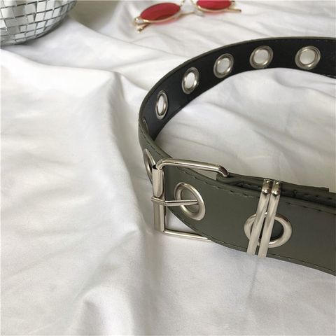 Thắt Lưng Da PU Đen Thời Trang Nam Nữ - Dây Nịt Trẻ Trung Lỗ To Trang Trí Dây Chain 105cm, Kiểu Khóa Kim Sang Trọng