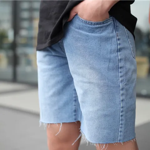 Quần Short Jean Nam Rách Màu Xanh Nhạt - Thời Trang Cao Cấp, Ống Rộng, Phong Cách Năng Động, Thoải Mái, Tiện Lợi
