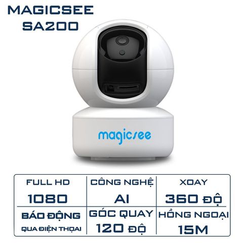 Camera Wifi Magicsee SA200 - Giám sát trong nhà, Full HD 1080p, Cảm biến CMOS 2.0, Xoay 360 độ, Hồng ngoại ban đêm, Đàm thoại 2 chiều
