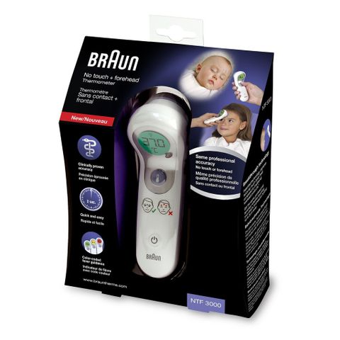 Nhiệt Kế Điện Tử Braun NTF3000 - Đo Trán Không Chạm, Cảm Biến Chính Xác, Màn Hình LCD, Nghe Tiếng Beep, Thích Hợp Cho Trẻ Em