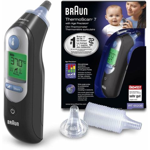 Nhiệt Kế Điện Tử Braun ThermoScan 7 IRT6520 - Đo Nhiệt Độ Chính Xác, Cảnh Báo Sốt, Thiết Kế Nhỏ Gọn, Dễ Dùng cho Trẻ Em