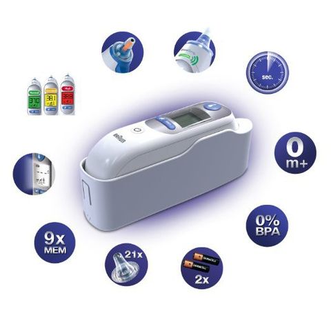 Nhiệt Kế Đo Tai Braun ThermoScan 5 IRT6500 - Nhiệt Kế Hồng Ngoại Chính Xác Dành Cho Người Lớn và Trẻ Em, Gồm 20 Đầu Bọc Vệ Sinh