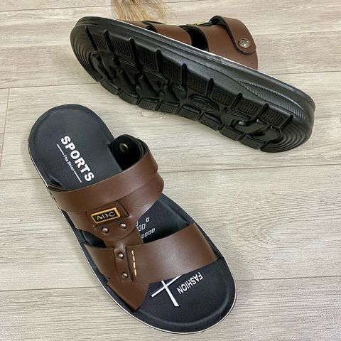 Dép da nam quai ngang cao cấp ABC Fashion - Sandal êm chân, đế cao su non chống trơn, thời trang dễ phối đồ