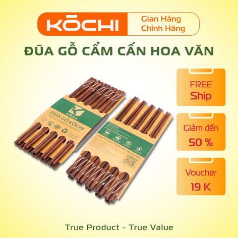 Bộ 10 Đôi Đũa Gỗ Cẩm Cấn Chính Hãng Kochi - Đũa Gỗ Tự Nhiên Cao Cấp Không Hóa Chất, An Toàn cho Sức Khỏe Gia Đình