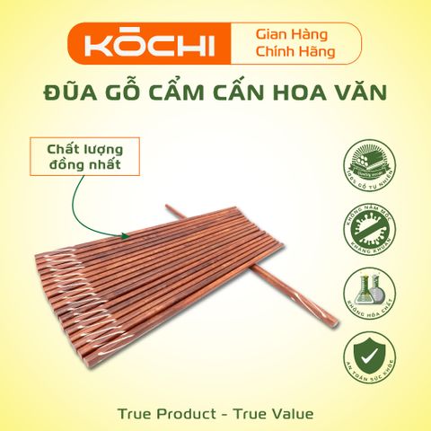 Bộ 10 Đôi Đũa Gỗ Cẩm Cấn Chính Hãng Kochi - Đũa Gỗ Tự Nhiên Cao Cấp Không Hóa Chất, An Toàn cho Sức Khỏe Gia Đình