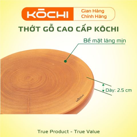 Thớt Gỗ Xà Cừ KŌCHI Tròn Nhiều Kích Thước - Dày 2.5cm - Gỗ Nguyên Tấm, Không lên dăm, Chống Nứt, Không Hóa Chất, Dụng Cụ Nhà Bếp Cao Cấp