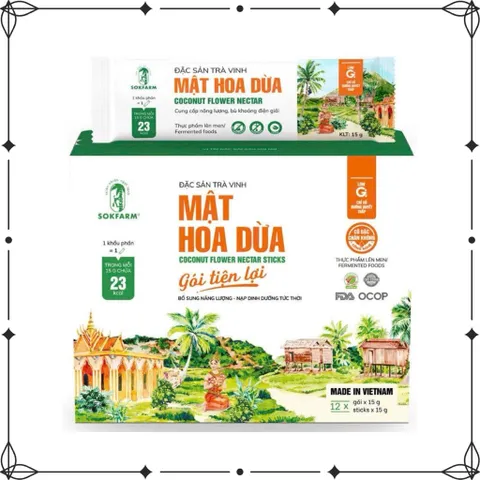 Mật hoa dừa cô đặc organic Sokfarm 15g x 12 gói - Dinh dưỡng tự nhiên, thay thế đường cho người tiểu đường, ăn kiêng, thể thao.