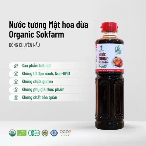 Nước Tương Mật Hoa Dừa Organic Sokfarm - Nguyên Bản, 100% Hữu Cơ, 86% Mật Hoa Dừa & Muối Biển Tự Nhiên - Tiêu Chuẩn Xuất Khẩu Mỹ, Châu Âu