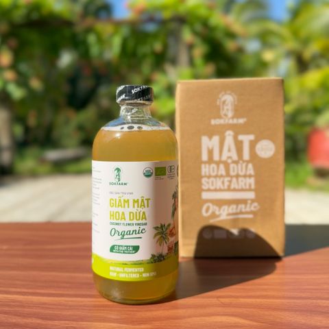 Giấm Mật Hoa Dừa Organic Sokfarm 500ml - Giấm Tự Nhiên Giàu Khoáng Chất Hỗ Trợ Tim Mạch và Tiêu Hóa, Sản Phẩm Hữu Cơ Chất Lượng Cao