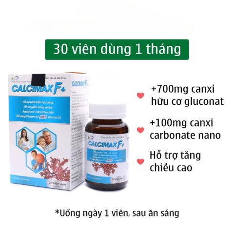 Viên bổ sung Canxi, Vitamin D3, K2 MK7 Calcimax F+ EUCARE - Hỗ trợ xương khỏe mạnh, giảm loãng xương - 30 viên cho trẻ và người lớn