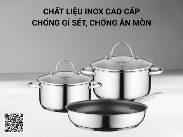 Bộ nồi inox Bosch HEZ9SE030 3 món - Nồi & Chảo Chống Dính Chất Lượng Cao An Toàn Dễ Vệ Sinh, Phù Hợp Mọi Loại Bếp