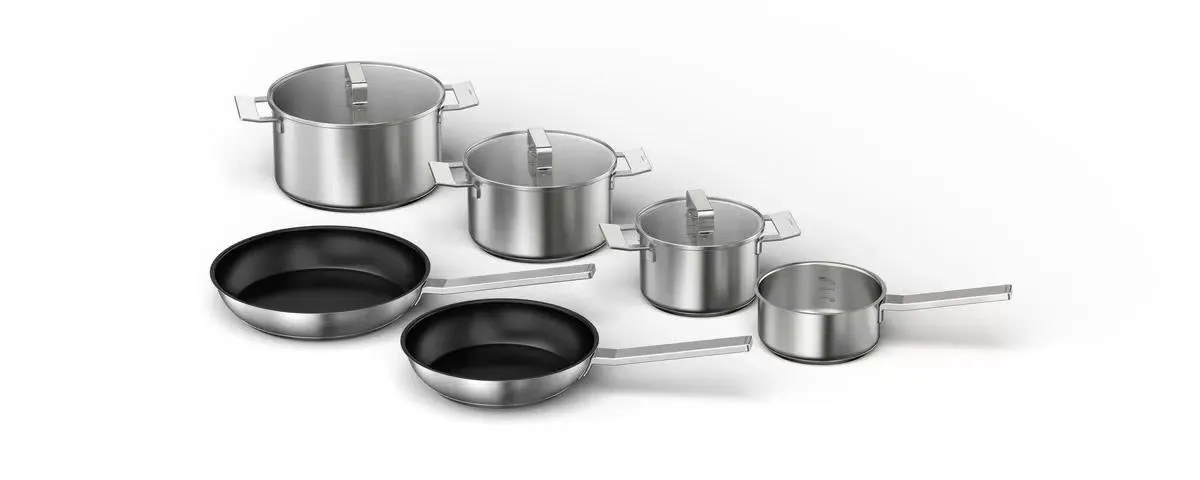 Bộ Nồi Inox Bosch HEZ9SE060 - 6 Món Chống Rỉ, 3 Lớp Siêu Bền, Phù Hợp Mọi Loại Bếp, Chảo Chống Dính, Sản Xuất Tại Đức