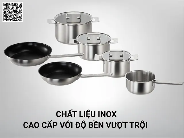 Bộ Nồi Inox Bosch HEZ9SE060 - 6 Món Chống Rỉ, 3 Lớp Siêu Bền, Phù Hợp Mọi Loại Bếp, Chảo Chống Dính, Sản Xuất Tại Đức