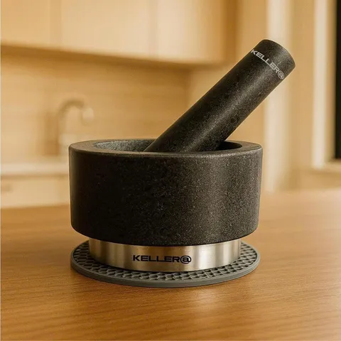 Bộ Cối Chày Đá Granite KELLER - Dụng Cụ Nhà Bếp Châu Âu An Toàn, Thiết Kế Cổ Điển, Giúp Xay Gia Vị Mịn, Tặng Miếng Lót Silicone