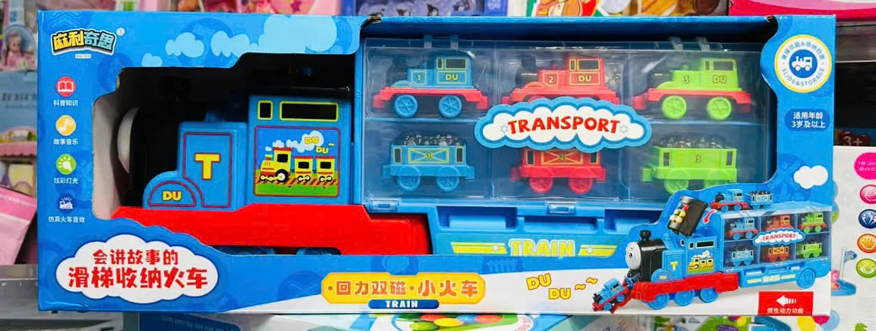 (2105) Bộ đồ chơi tàu hỏa Thomas gồm 1 đầu tàu hỏa to chở theo 6 đầu tàu hỏa nhỏ chạy bằng pin