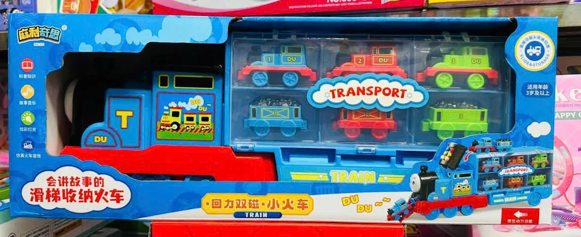 (2105) Bộ đồ chơi tàu hỏa Thomas gồm 1 đầu tàu hỏa to chở theo 6 đầu tàu hỏa nhỏ chạy bằng pin