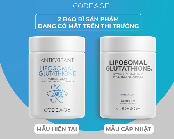 Viên uống trắng da Codeage Liposomal Glutathione 500mg - 60 viên hỗ trợ làm sáng da, chống oxy hóa, không gluten, Non-GMO