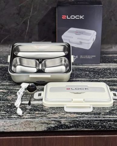 Hộp cơm giữ nhiệt điện 3 ngăn inox 2LOCK Korea - Dung tích 900ml, chất liệu an toàn, dễ vệ sinh, lý tưởng cho bữa ăn nhanh 20-120°C