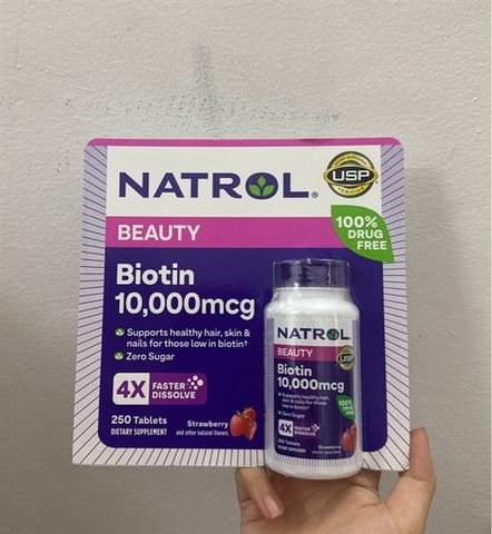Biotin Natrol 10000mcg 250 Viên Chính Hãng Mỹ | Vitamin B7 Hỗ Trợ Tóc, Da & Móng Khỏe Đẹp